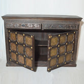 Indian Embossed Antique Brass work Solid wood 2 Door Sideboard Walnut 150cm